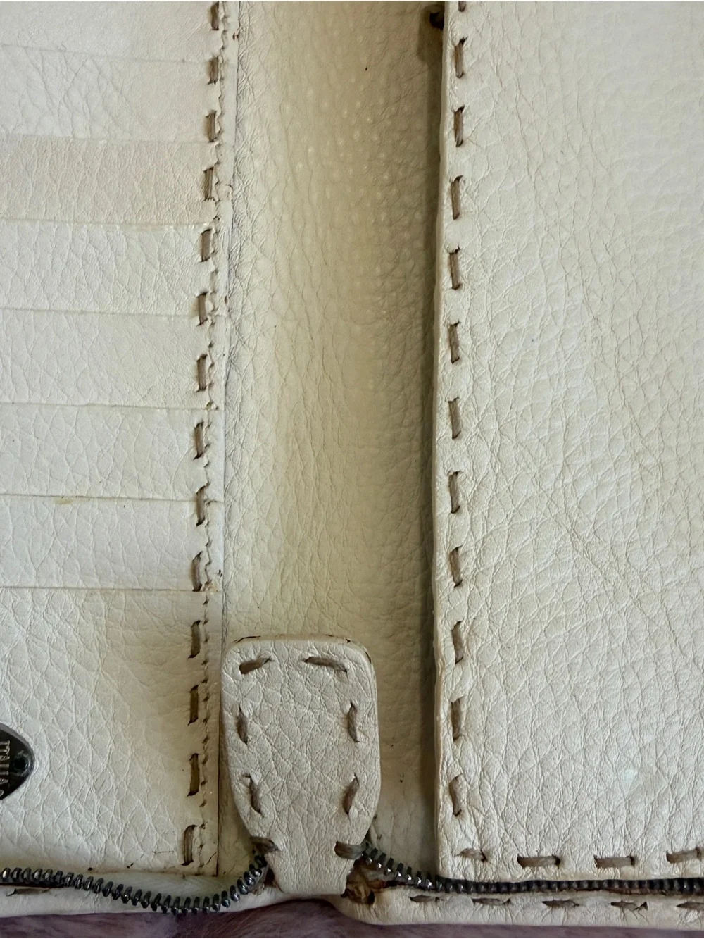Fendi Silver Logo Plaque on Cream Leather